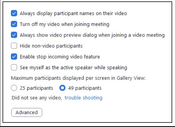 Stopping Incoming Video in Zoom